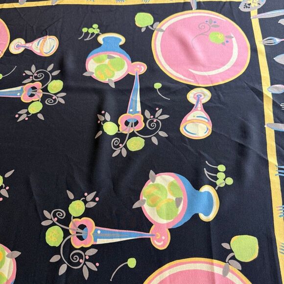 Zazou Luxe Black & Pink Dinner Party Motif Silk Scarf Size 33”X34” - Picture 2 of 12